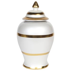 Διακοσμητικό κεραμικό με καπάκι Φ20Χ35 εκ. λευκό χρυσό - KESKOR 78363