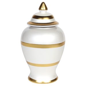 Διακοσμητικό κεραμικό με καπάκι Φ17Χ30 εκ. λευκό χρυσό - KESKOR 78364