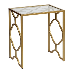 Τραπέζι σαλονιού μεταλλικό 38Χ26Χ44 εκ. Χρυσό με γυάλινη επιφάνεια - KESKOR 93582-3