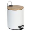 Κάδος μπάνιου μεταλλικός 5 λίτρα Φ20,5Χ26 εκ. λευκός με ξύλινο καπάκι μπαμπού - KESKOR 60970